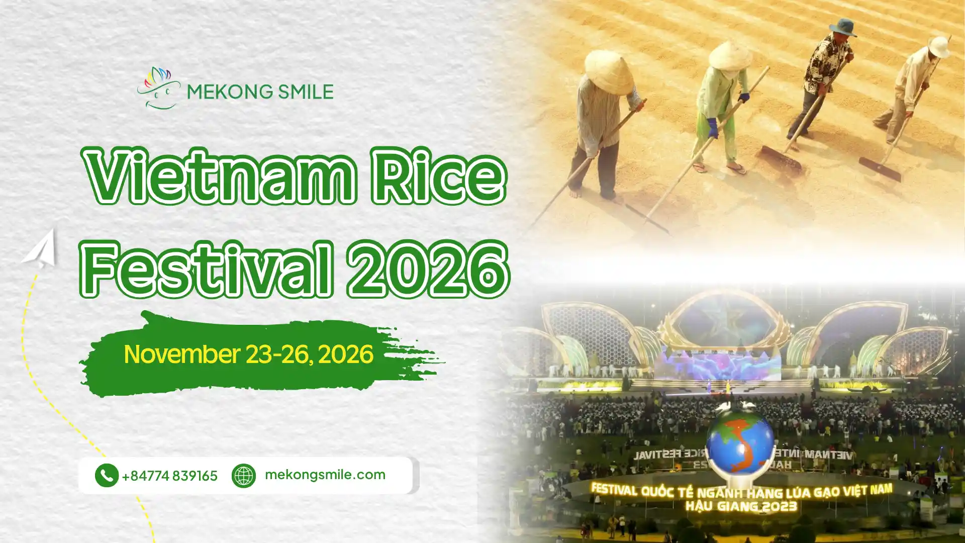 Vietnam Rice Festival 2026 in Can Tho thumbnail featuring rice farming and a festival stage