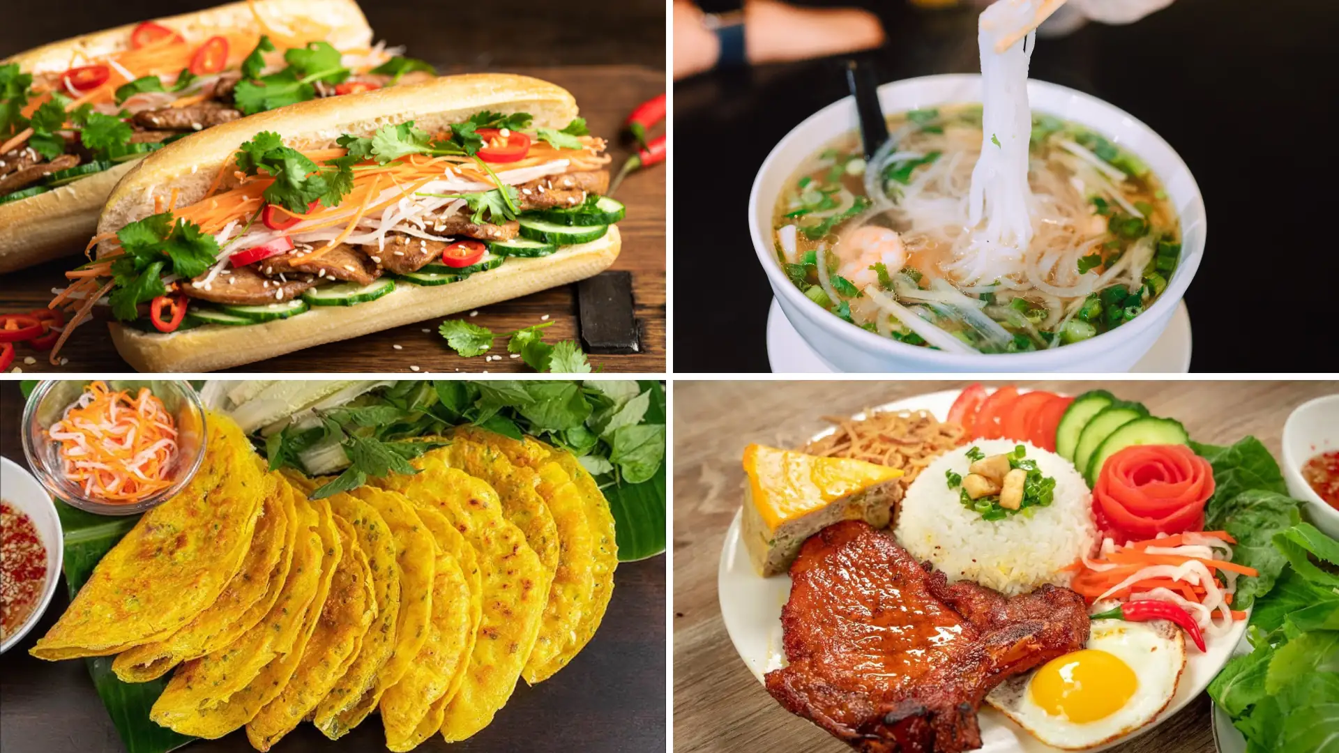 Traditional Vietnamese dishes like pho and banh mi