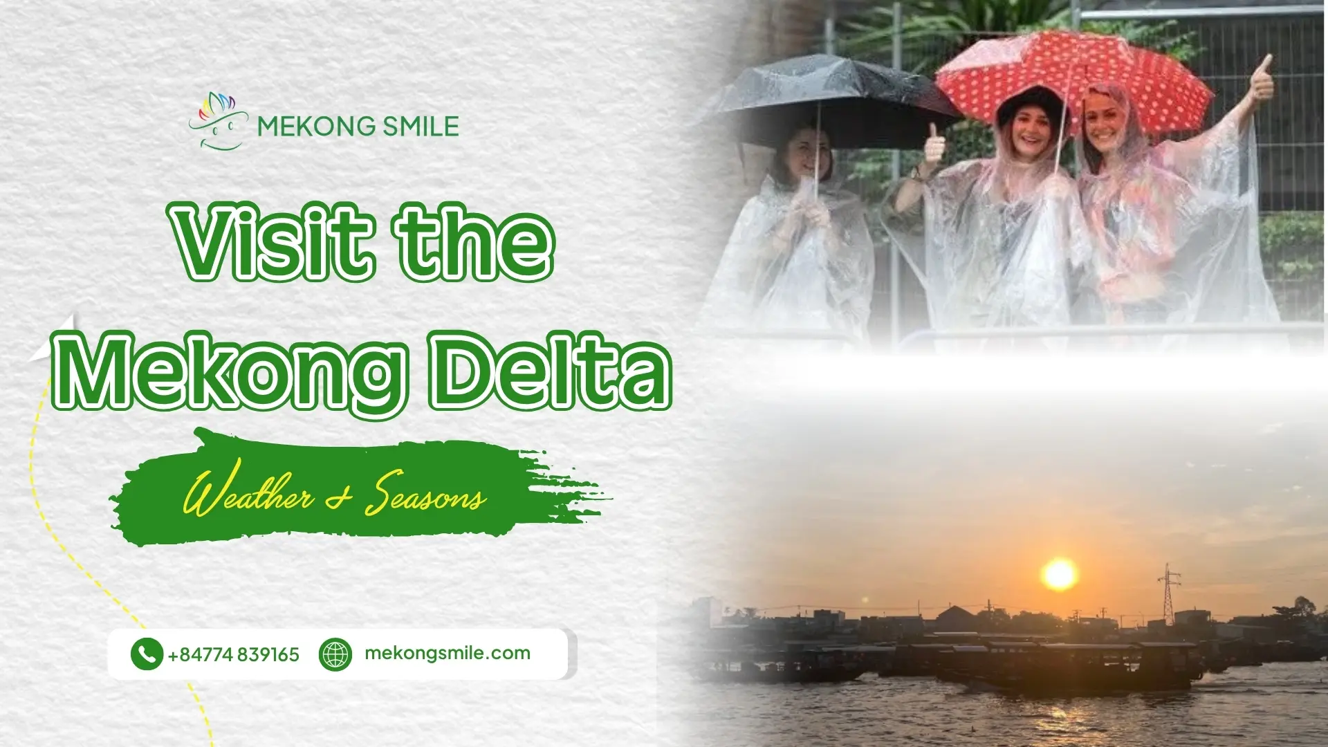 Mekong Delta travel seasons illustrated by rainy weather and a river sunset